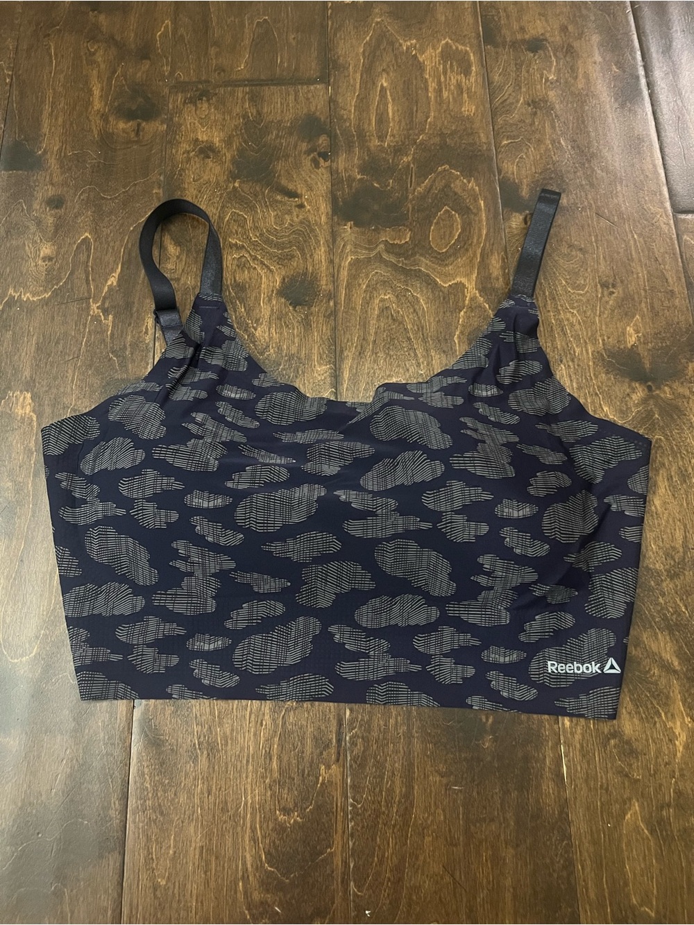 Reebok Navy and Gray Patterned sports bra